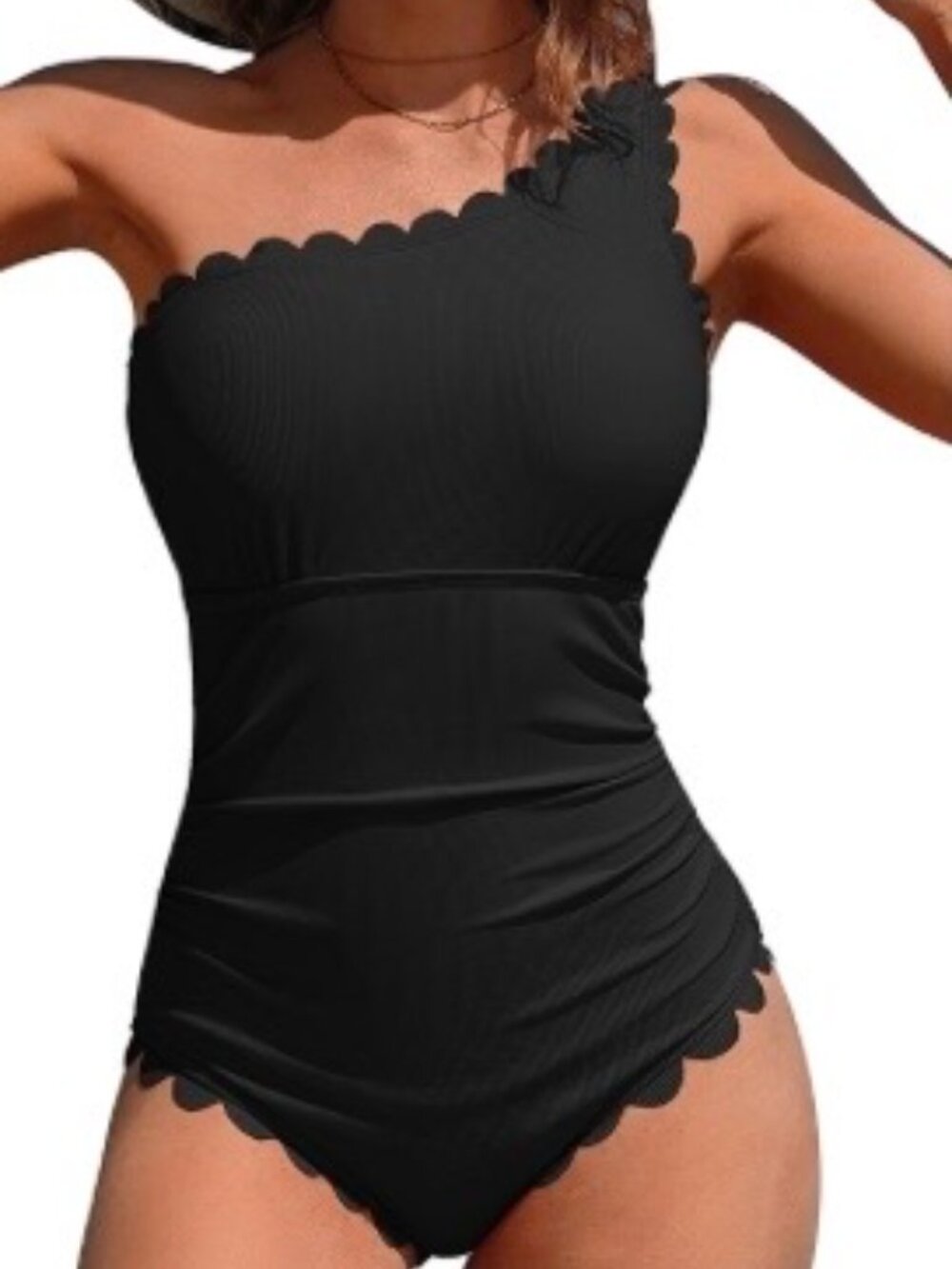Charmo 1-shoulder 1-piece black ribbed scalloped Small